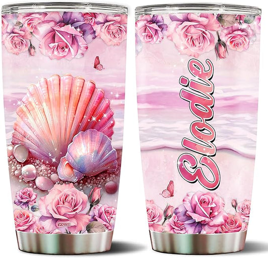 WONWIX Personalized Seashell Gifts for Girls, Women Insulated Stainless Steel Coffee Cup Mug Tumbler, Water Bottle Gift for Daughter, Mom, Wife on Christmas, Birthday, Mother's Day, Valentine
