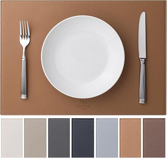 Baroyal Faux Leather Placemats Set of 8 Vinyl Washable Wipeable Table Mats for Kitchen Dining Table Heat Resistant Waterproof Indoor/Outdoor Placemats Non-Slip Easy Clean Place Mats (British Khaki)
