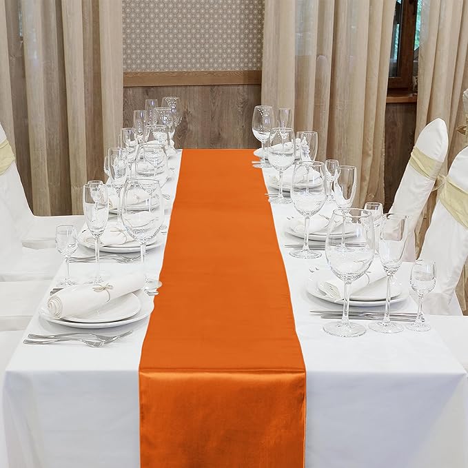 Aneco 4 Pack Satin Table Runner 12 x 108 Inch Orange Long Bright Silk and Smooth Fabric Party Table Runner for Wedding Banquet Party Decoration