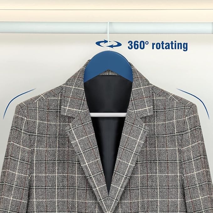 TOPIA HANGER Premium Wooden Hangers with Non-Slip Pant Bar, 360째Swivel Hook and Shoulder Notches, 16 Pack Solid Wood Clothes Hangers for Suit, Coat, Jacket, Camisole(Blue/White)-CT35BW1
