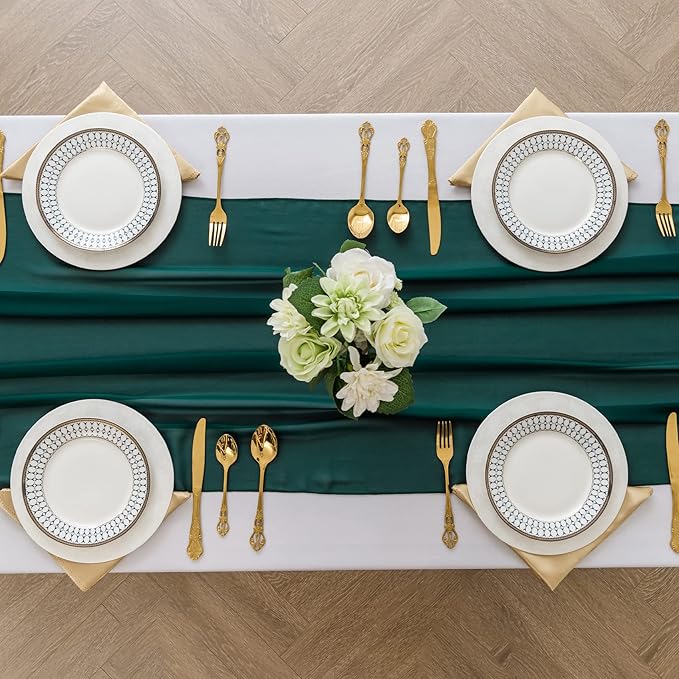 flohar 12Pack 9ft Christmas Chiffon Table Runner 14x108 Inch Sheer Romantic Table Runner for Wedding Birthday Party Bridal Shower Outdoor Decoration-Hunter