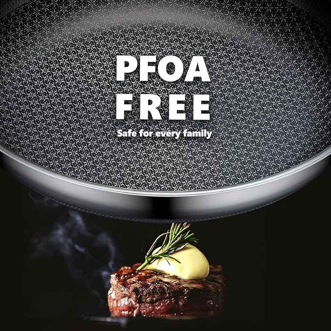 Non Stick Frying Pans Set, Hybrid Pans Set Nonstick (10 pcs), Pan for cooking, PFOA Free Kitchen set, Dishwasher and Oven-Safe Cookware Sets, Stainless Steel Skillets