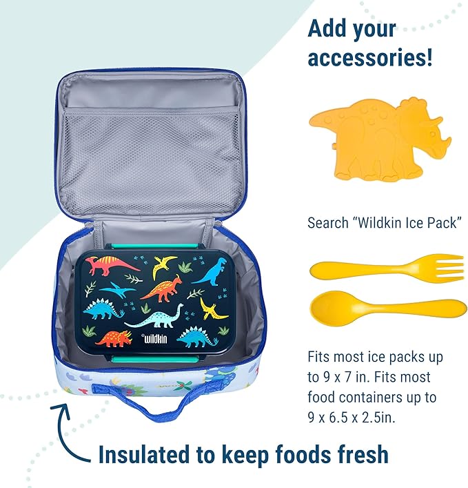 Wildkin Kids Insulated Lunch Box Boys ??Durable and Reusable for School & Travel (Dinosaur Land)