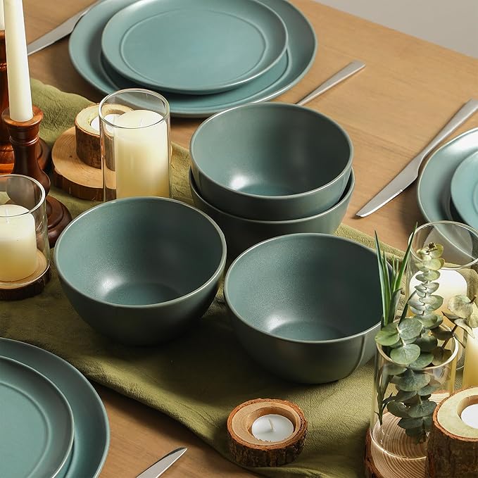 Stone Lain Infinity 12-Piece Dinnerware Set Stoneware, Plates and Bowls Set, Dishwasher and Microwave Safe, Dish Set for 4, Green