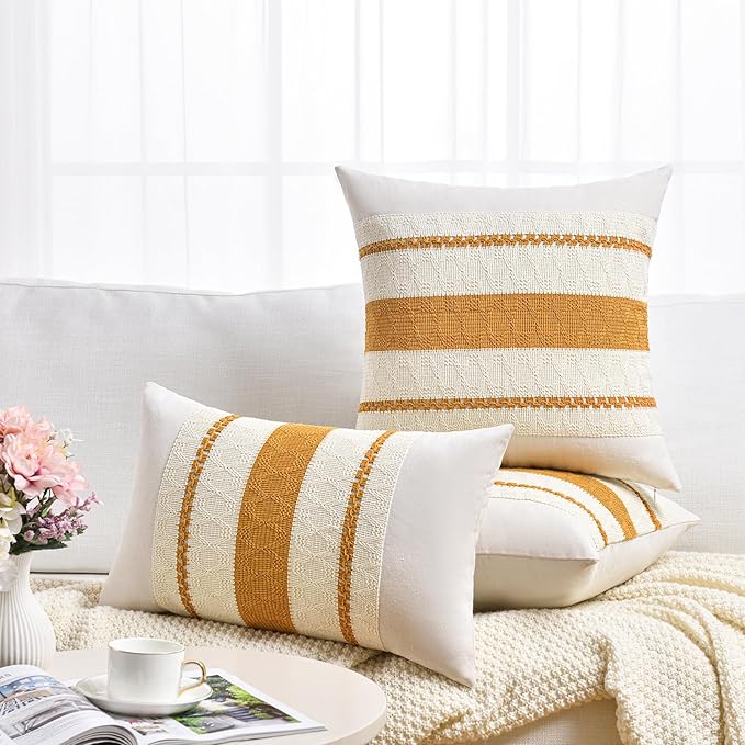 Fancy Homi Set of 2 Mustard Yellow Fall Decorative Throw Pillow Cover 16x16 Inch for Couch Bed Sofa, Autumn Halloween Thanksgiving Home Decor, Soft Cotton Aesthetic Cushion Case