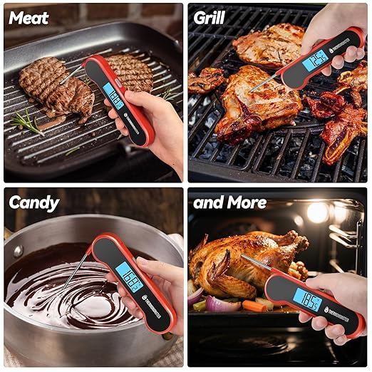 0.5 Sec Instant Read Meat Thermometer Digital with 짹0.5??Precision, Food Thermometer for Cooking Kitchen Gadgets, Oven Grill Candy BBQ Essentials Accessories, Gifts for Him Dad Men Birthday, Red