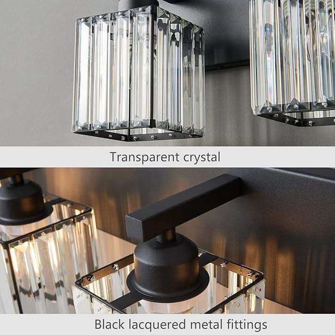 Modern Bathroom Vanity Light 2-Lights Black Crystal Bathroom Wall Light Vanity Light Fixturesï¼?2.59-inch Modern Minimalist Design