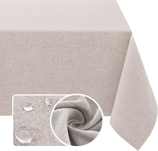 H.VERSAILTEX Linen Textured Tablecloth 54 x 80 Waterproof Decorative Table Cloth Spill-Proof Linen Look Cover for Party Table Extra Soft and Thick Fabric Wrinkle Free, Heather Sand
