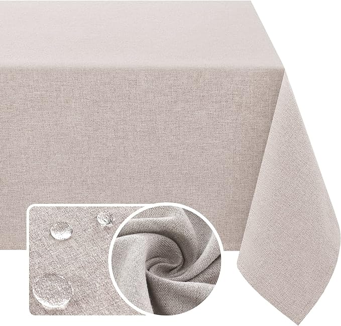 H.VERSAILTEX Linen Textured Tablecloth 60 x 60 Waterproof Decorative Table Cloth Spill-Proof Linen Look Cover for Party Table Extra Soft and Thick Fabric Wrinkle Free, Heather Sand