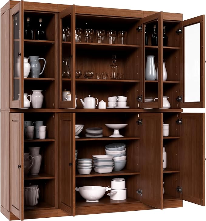 Palace Imports 100% Solid Wood Kitchen Pantry Hutch, Mocha, 65" w x 71.5" h x 15.5" d, Renewable Eco-Friendly Wood, Made in Brazil