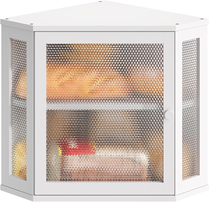 Corner Bread Box Kitchen Countertop Extra Large Capacity Farmhouse Bread Box, Corner Countertop Storage, Double Layer Bread Holder (White, Large)