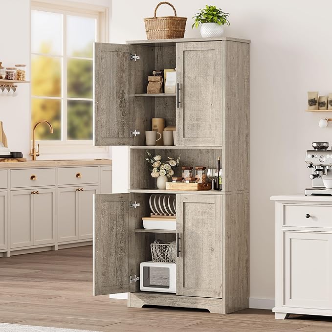 IDEALHOUSE Kitchen Pantry Cabinet, 70in Tall Storage Cabinet with Doors and Adjustable Shelves, Freestanding Cupboard for Living Room, Dining Room, Bathroom (Rustic Gray)
