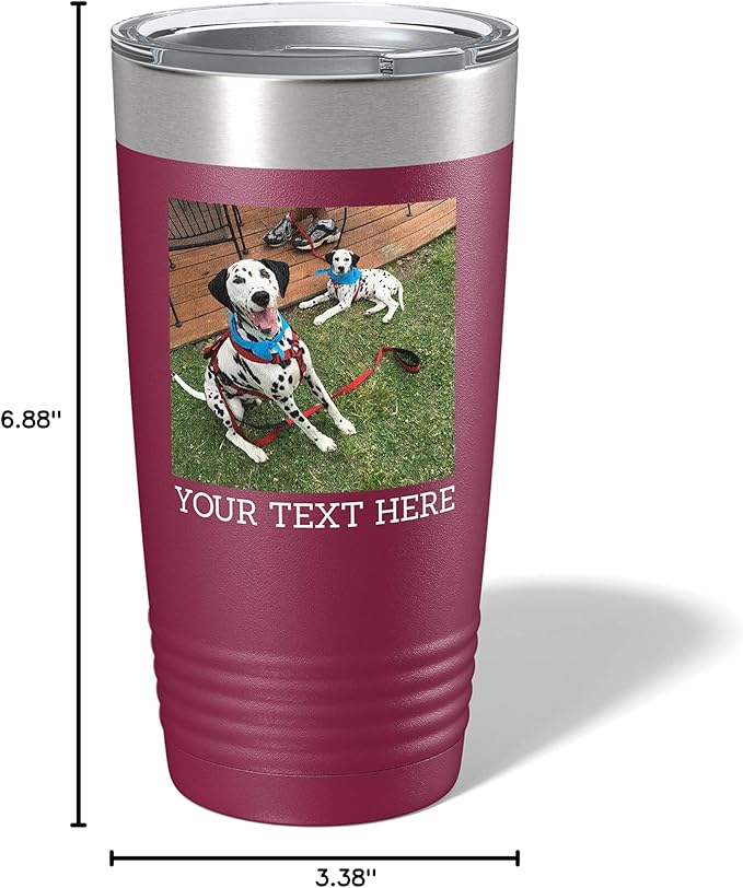 Personalized 20oz (17 Colors) Photo Picture Printed Insulated Stainless Steel Powder Coated Tumbler with Lid ??Customized Mother's Day Gift Gift for Him Men, Custom Coach Gifts Team Mom Dad (Maroon)