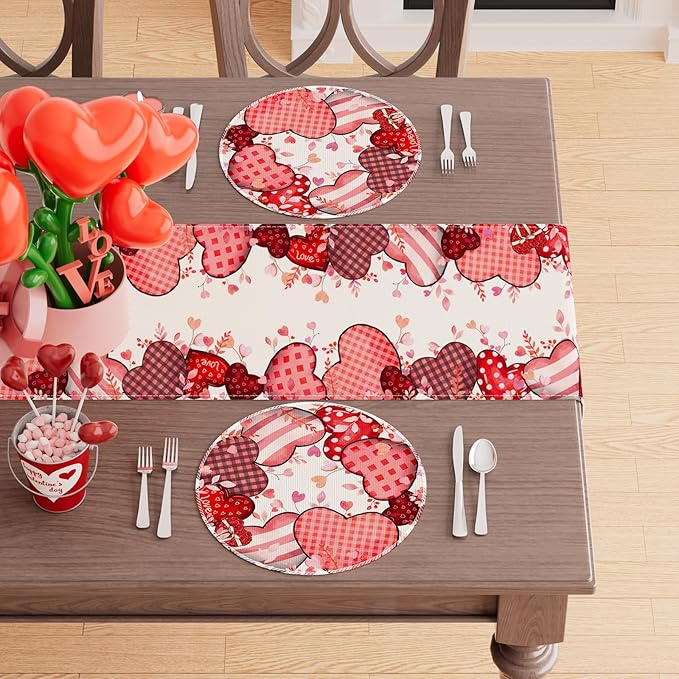 XCHI Love Hearts Valentine's Day Round Placemats Set of 4 Table Mats for Party Home Kitchen Dining Table Decorations 14x14 Inch