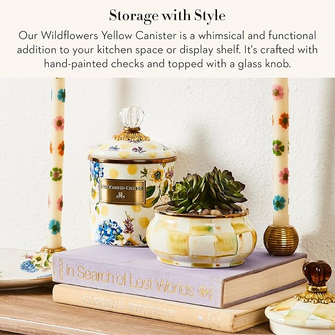 MACKENZIE-CHILDS Wildflowers Enamel Canister, Floral Kitchen Storage Container with Lid, Small