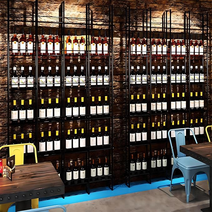 1 Column Wine Rack Wall Mounted, 94.48in High Metal Wine Bottle Holder, Floor to Ceiling Wine Storage竊똗se as One or Three, DIY Display, for Restaurant, Bar, Cellar (Black, 1 Column)