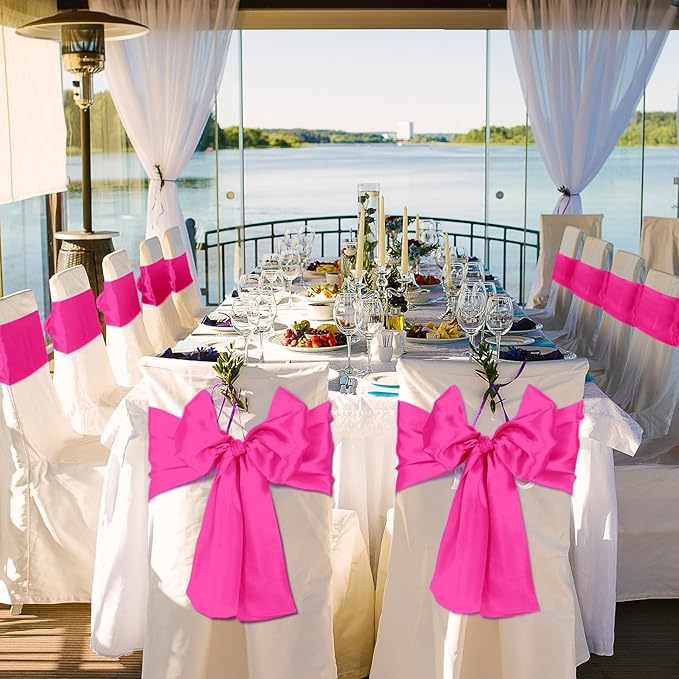 Bencailor 24 Pcs Hot Pink Satin Table Runner Bulk 12 x 108 Inches Long Table Runners Bright Smooth Fabric Tablecloth for Wedding Banquet Birthday Valentines St Patrick's Day Party Decorations