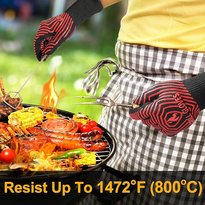 BBQ Gloves, BBQ Accessories 1472??Extreme Heat Resistant, Grilling Gloves Silicone Non-Slip Oven Mitts, Kitchen Gloves for BBQ, Grilling, Cooking, Baking-1 Pair 14inch
