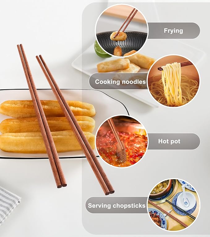 3Pairs Cooking Chopstick 14Inches Long Wooden Chop Sticks Reusable for Noodles Frying Hotpot