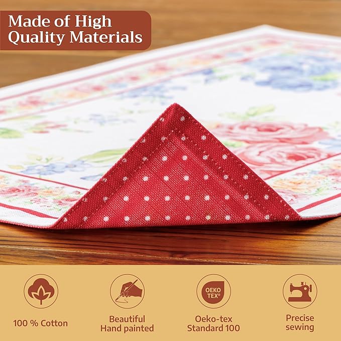 Maison d' Hermine Placemats Set of 2 100% Cotton Washable Cloth Place Mats, Reusable Table Mats for Kitchen Dining Decoration, Party, Wedding, Restaurant Spring/Summer (Vintage Floral, 13" x 19")