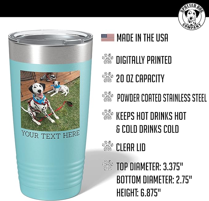Personalized 20oz (17 Colors) Photo Picture Printed Insulated Stainless Steel Powder Coated Tumbler with Lid ??Customized Mom Mother's Day Gift Gift for Men, Custom Mum Women Dad Men (Teal)