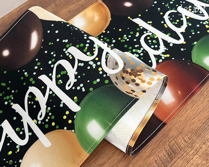 Letjolt Green Brown Balloon Happy Birthday Table Runner 72 Inches Celebrate Birthday Party Table Decor
