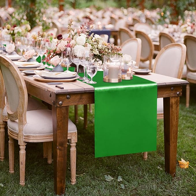 Yblut 10 Pack Satin Table Runner 12 x 108 Inch Long Emerald Silk Table Runner for Wedding Party Banquet Birthday Decoration