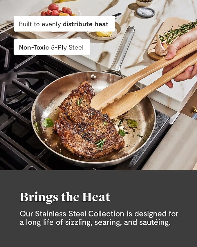 Caraway Stainless Steel Cookware Set ??12 Piece 5-Ply Stainless Steel Pots and Pans Set - Includes Fry, Sauce, Saut챕 Pan, Dutch Oven, and Space-Saving Storage - Non Toxic, PTFE & PFOA Free