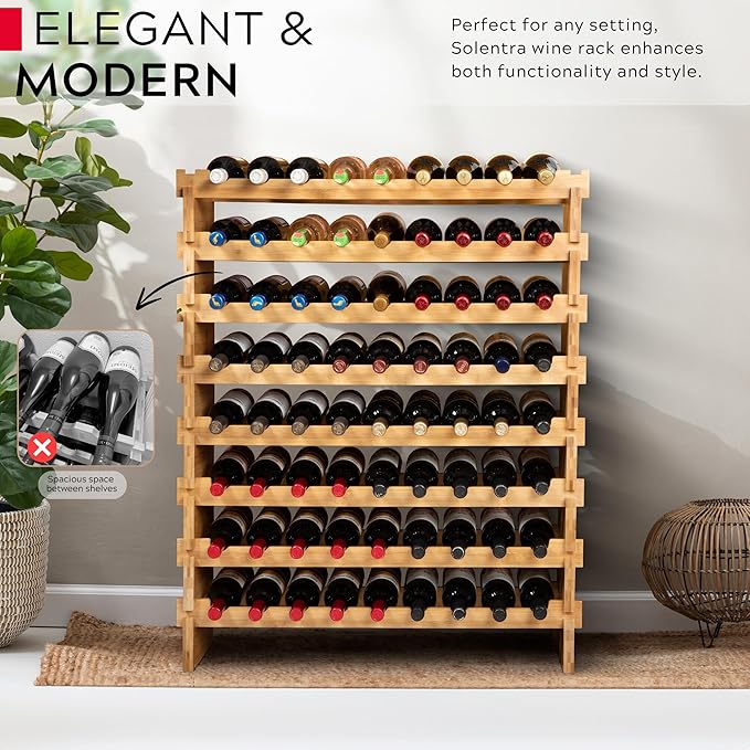72 Bottle Wine Rack ??Modular Freestanding Bamboo Wine Storage Shelf for Home, Kitchen & Cellar ??Stackable Wine Organizer Stand