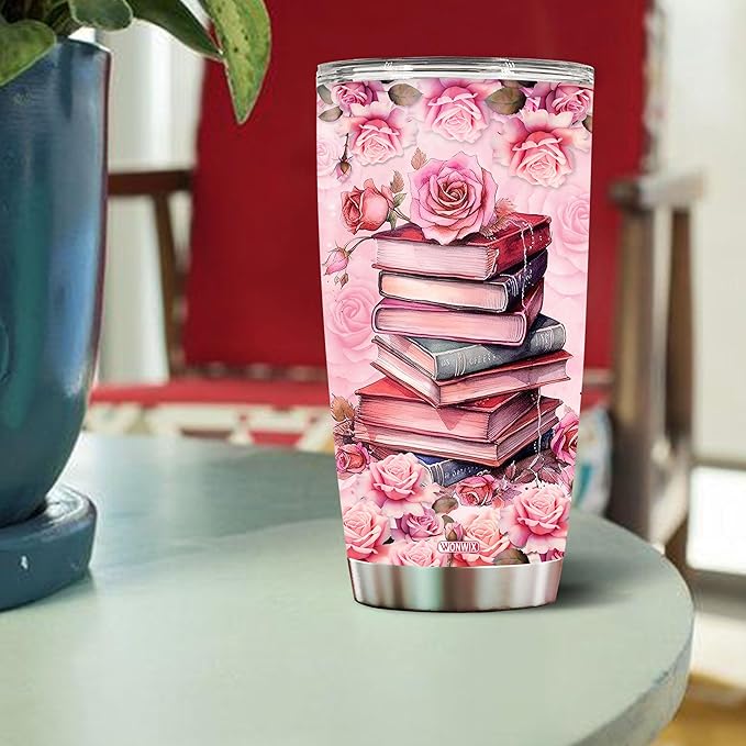 WONWIX Personalized Tumbler Gifts for Book Lover Women Insulated 20oz Stainless Steel Mug Water Bottle Gift Girls, Reading Coffee Cup Mugs Travel Christmas, Birthday, Mother's Day, Valentine