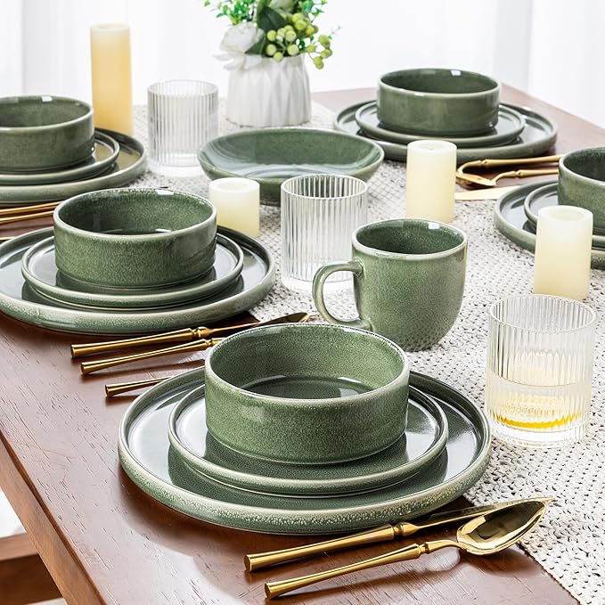 AmorArc Ceramic Dinnerware Sets, Handmade Reactive Glaze Stoneware Plates and Bowls Sets,Highly Chip and Crack Resistant | Dishwasher & Microwave Safe Dishes Set, Service for 6 (18pc)
