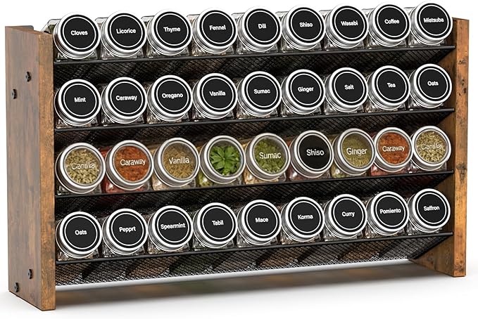 NESAPTO Spice Rack Organizer for Cabinet, Wooden 4 Tier Vertical Seasoning Organizers for Kitchen Pantry, Countertop/Wall Mount, Holds 36 Spice Jars (No Jars Included), 17.2" W 횞 9.4" H