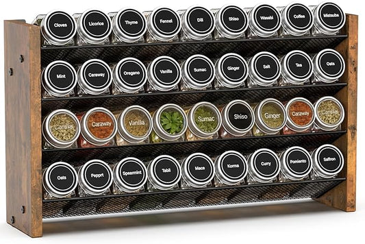 NESAPTO Spice Rack Organizer for Cabinet, Wooden 4 Tier Vertical Seasoning Organizers for Kitchen Pantry, Countertop/Wall Mount, Holds 36 Spice Jars (No Jars Included), 17.2" W 횞 9.4" H