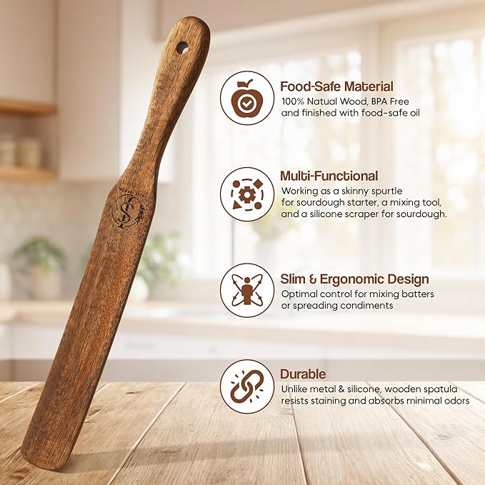 Wooden Spatula ??11??Spurtle for Sourdough Tools & Accessories ??Wood for Baking, Mixing & Scraping ??Sourdough Whisk & Jar Spatula for Cooking (02)