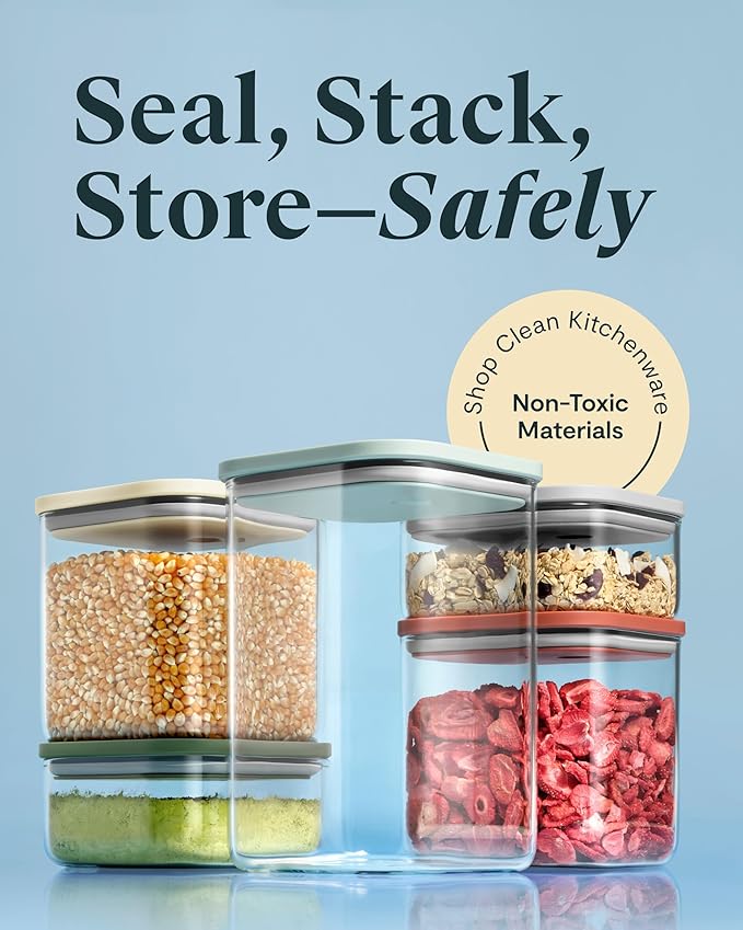 Caraway 13-Piece Glass Airtight Food Storage Containers with Lids ??Non-Toxic, BPA-Free Kitchen Storage Containers ??Stackable, Space-Saving Airtight Containers for Dry Goods and More - Navy