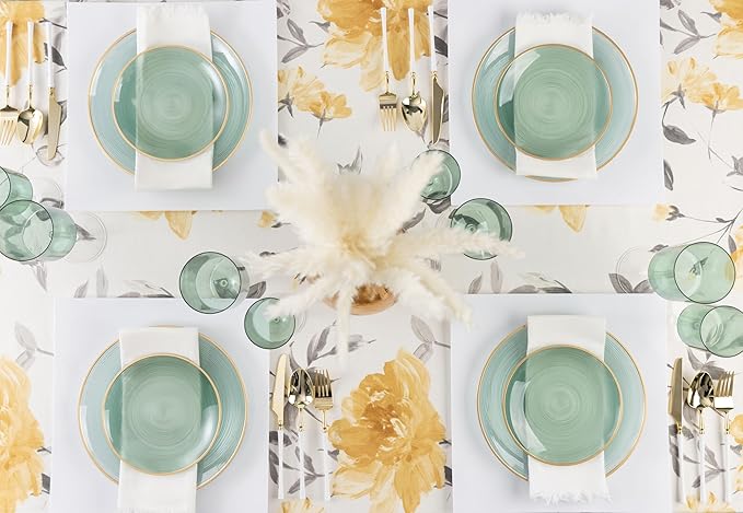 PLASTICPRO 128 Pieces Crystal Design Plastic Plates Combo Pack 7 inch and 10 inch Gold Rim Elegant Disposable Plates, Transparent Green