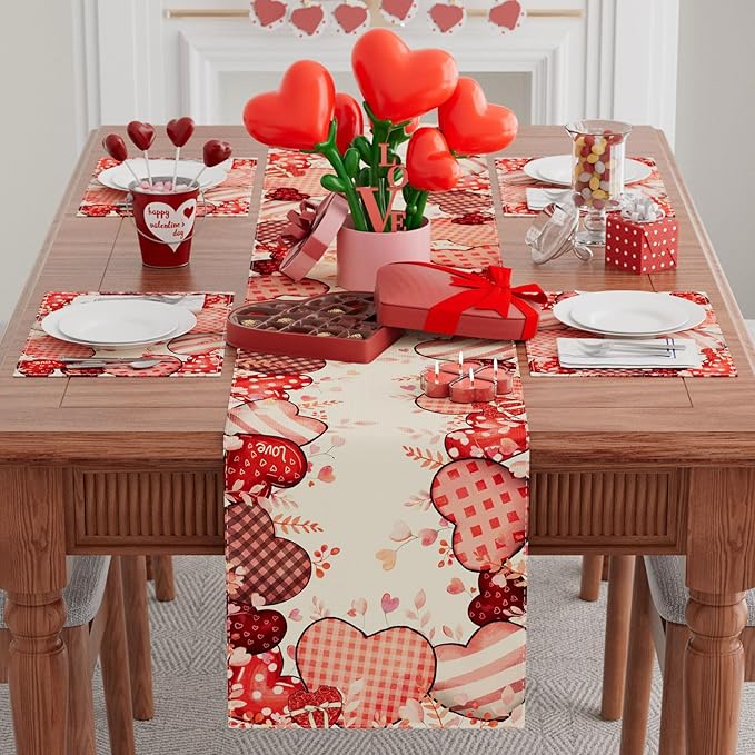 XCHI Love Hearts Valentine's Day Table Runner Table Decoration for Party Home Kitchen Dining Holiday Decor 13x48 Inch
