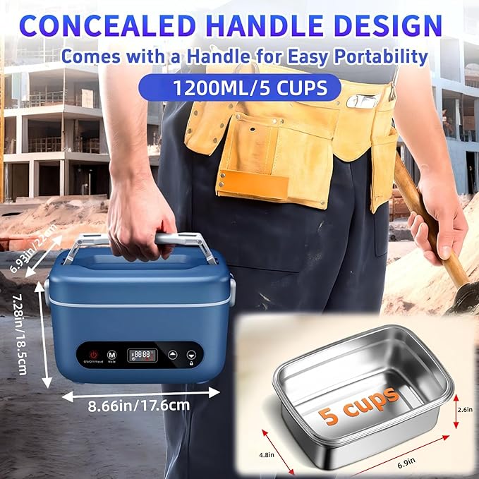 VYRALOFT Cordless Electric Lunch Box,24000mAh Battery Powered Self Heating Lunch Box,1.2L Portable Food Warmer With Removable Divider,Insulated Bag & Utensils,For Office & Outdoor Use