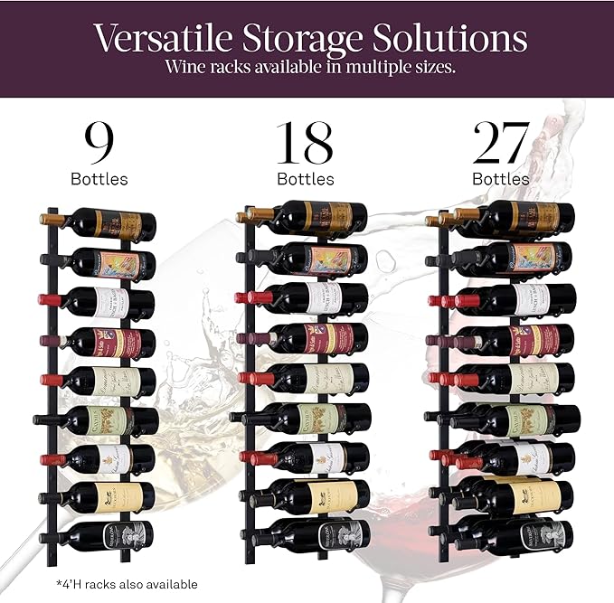 Wine Enthusiast N'FINITY 18 Bottle Wall Mounted Metal Wine Rack ??Label Forward Wine Rack with Easy Installation - 3' Tall, 2 Column Deep (Black)