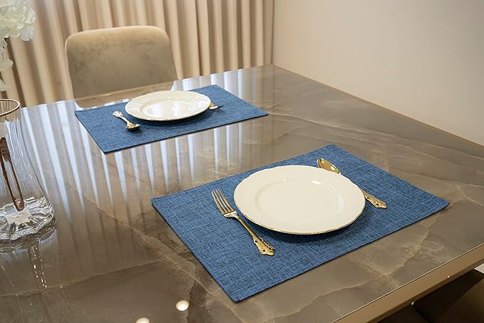 HOMEYNICE Placemat Set-Washable Place Mats for Parties, Elegant Table Mats for Kitchen Table, Set of 4 Dining Table Placemats, Heat-Resistant Cloth Placemats for Indoor and Outdoor,13x19-Navy Blue