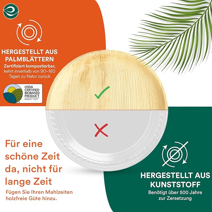 ECO SOUL Palm Leaf Plates 8"(400 Count) Round Compostable Bamboo Plates Heavy- Duty, Biodegradable Eco-Friendly Dinnerware for Christmas Party Dinner, Wedding, Holiday & Event