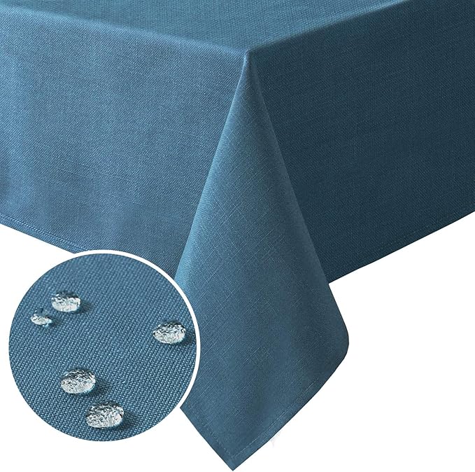 H.VERSAILTEX Linen Textured Table Cloths 54 x 108 Inch Premium Solid Tablecloth Spill-Proof Waterproof Table Cover for Dining Buffet Feature Extra Soft and Thick Fabric Wrinkle Free, Ink Blue