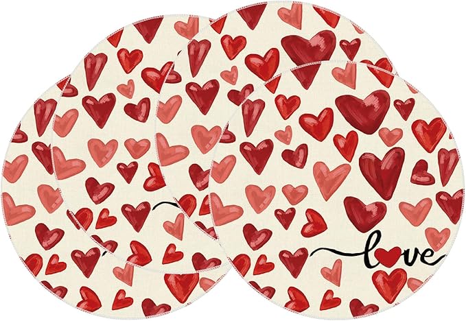 XCHI Watercolor Red Love Hearts Valentine?셲 Day Round Placemats Set of 4 Table Mats for Party Home Kitchen Dining Table Decorations 14x14 Inch