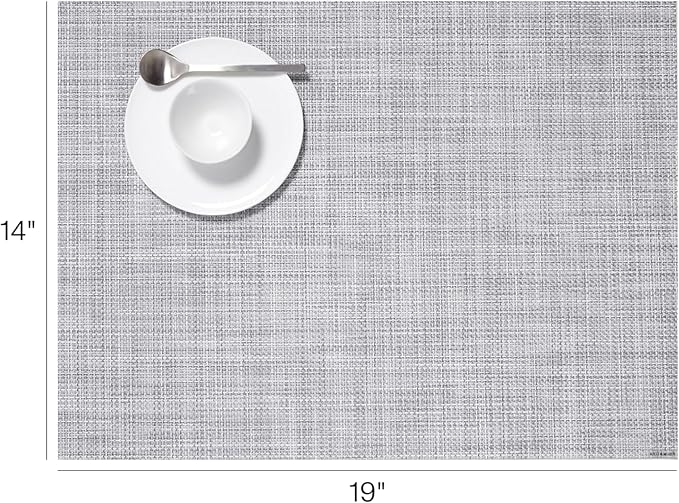 Chilewich Mini Basketweave Placemats in Mist - Set of 4 - Easy Care Woven Tabletop Textiles - Indoor/Outdoor - 19" x 14" Rectangle