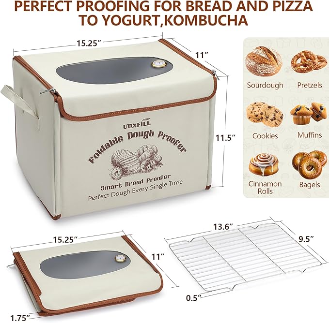Folding Bread Proofing Box with Temp Control(50-122?? & 48H Timer, Dough Proofer with Metal Rack, Proofing Box for Sourdough, Bread Baking, Pizza, Yogurt, Kombucha, Space-Saving & Easy to Use