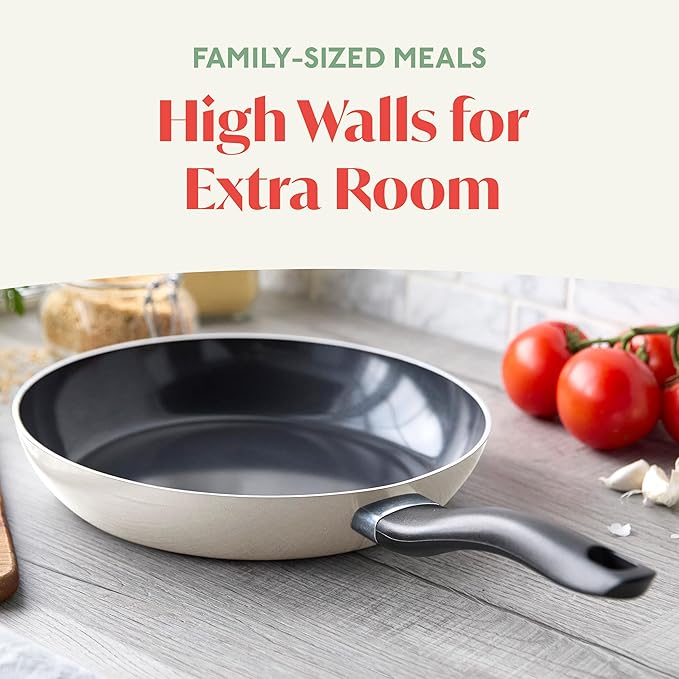 Deco 11??Nonstick Frying Pan Skillet, Made in Italy, Diamond Ceramic PFAS-Free, Dishwasher & Metal Utensil Safe, Durable Gloss Enamel Finish, Stay-Cool Handle, High Walls-Extra Room, Taupe