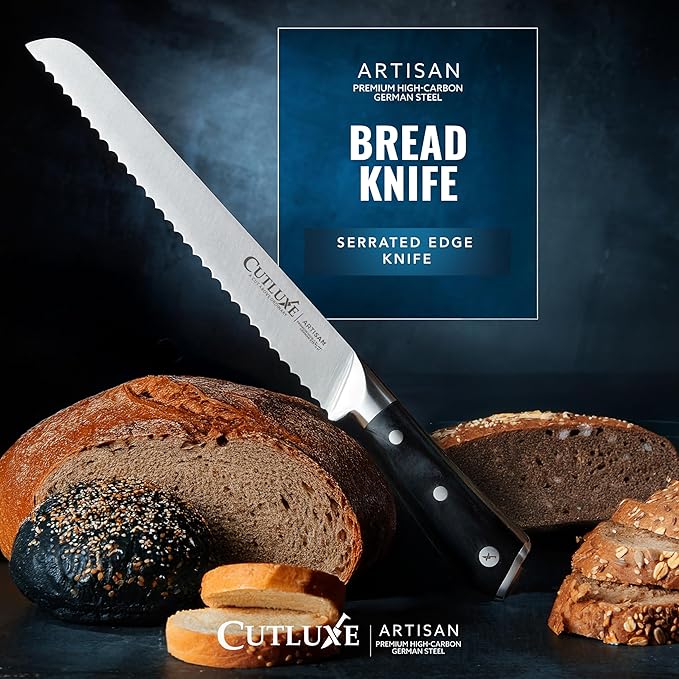Cutluxe Bread Knife ??10" Serrated Knife for Homemade, Sourdough Bread ??Forged High Carbon German Steel ??Full Tang & Razor Sharp ??Ergonomic Handle Design ??Artisan Series