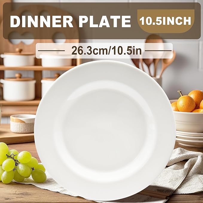 6 Sets 10.5 Inch Plate Set Unbreakable Lightweight Dessert Plates - White Dinner Plates Dishwasher Safe Outdoor Kitchen Kids Snack Plate Scratch Resistant Reusable Gift For Wedding Home Everyday Use