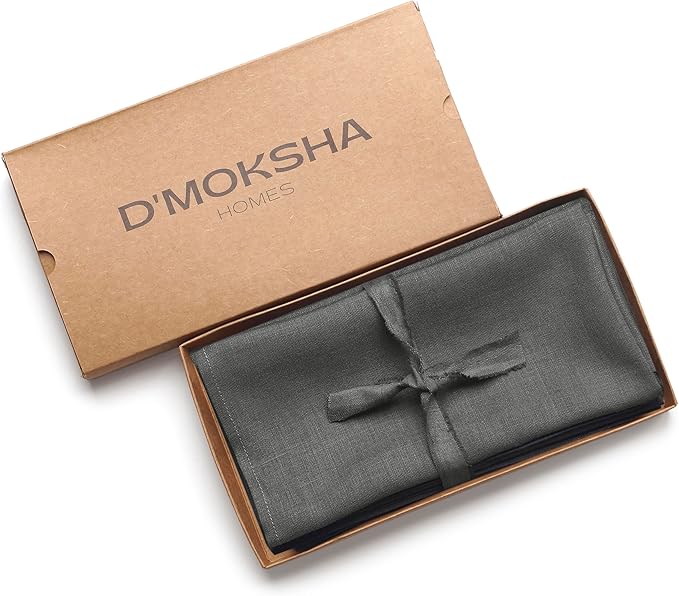 D'Moksha Homes Linen Placemats Set of 6 - Classic Hemstitch Charcoal Grey Placemats 14 x 19 Inch - 100% Pure Linen Table Mats for Spring, Easter - Handcrafted and Machine Washable