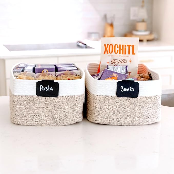 NaturalCozy Storage Baskets 16.8?쓝13?쓝7.6??Cotton Rope Woven Baskets for Organizing 3-Pack | Toy Storage Bins | Basket for Shelves, Laundry, Blanket, Clothes, Closet, Kitchen, Bathroom, Gifts